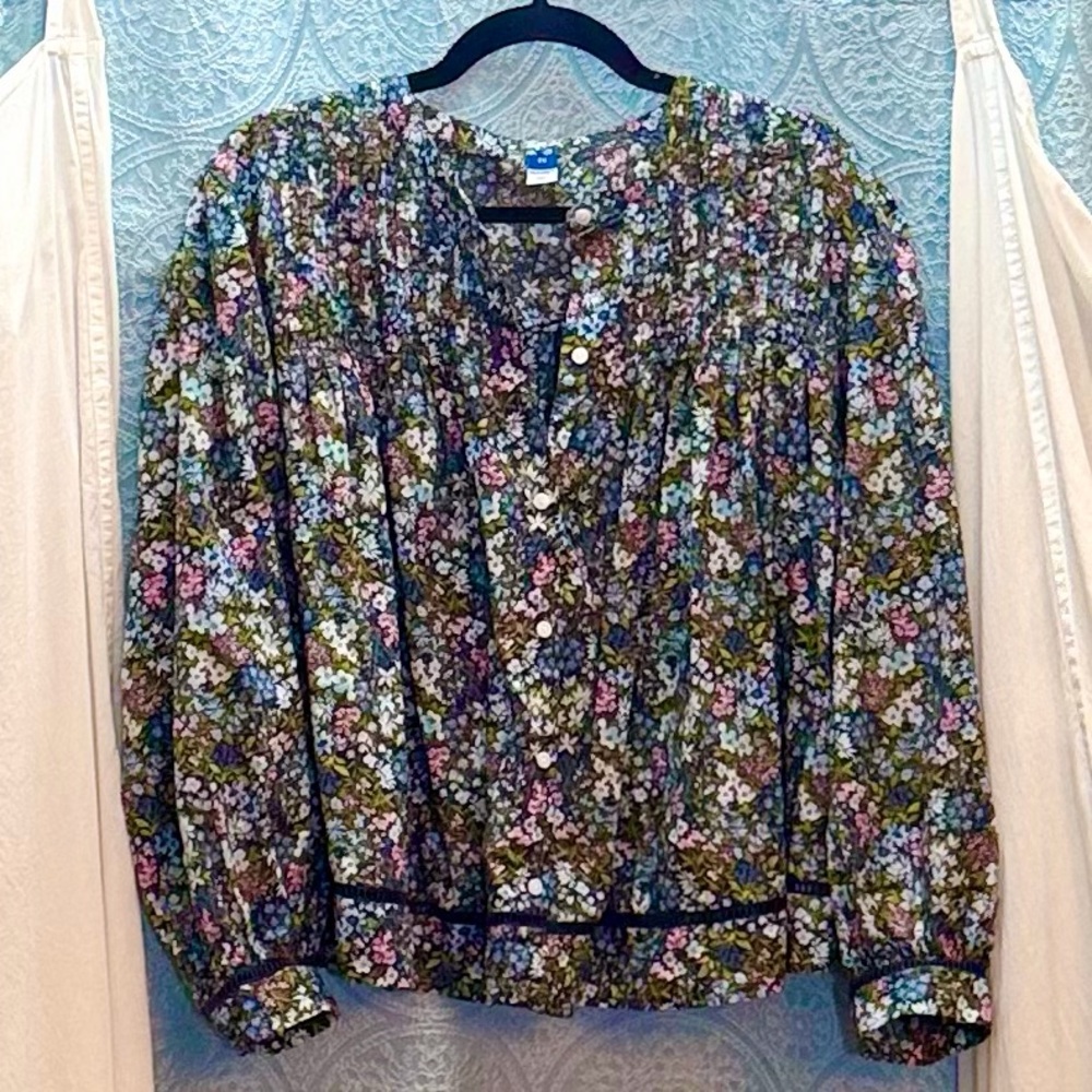 Old Navy Floral Cotton Pintuck Blouse Sz 2X - Picture 9 of 9